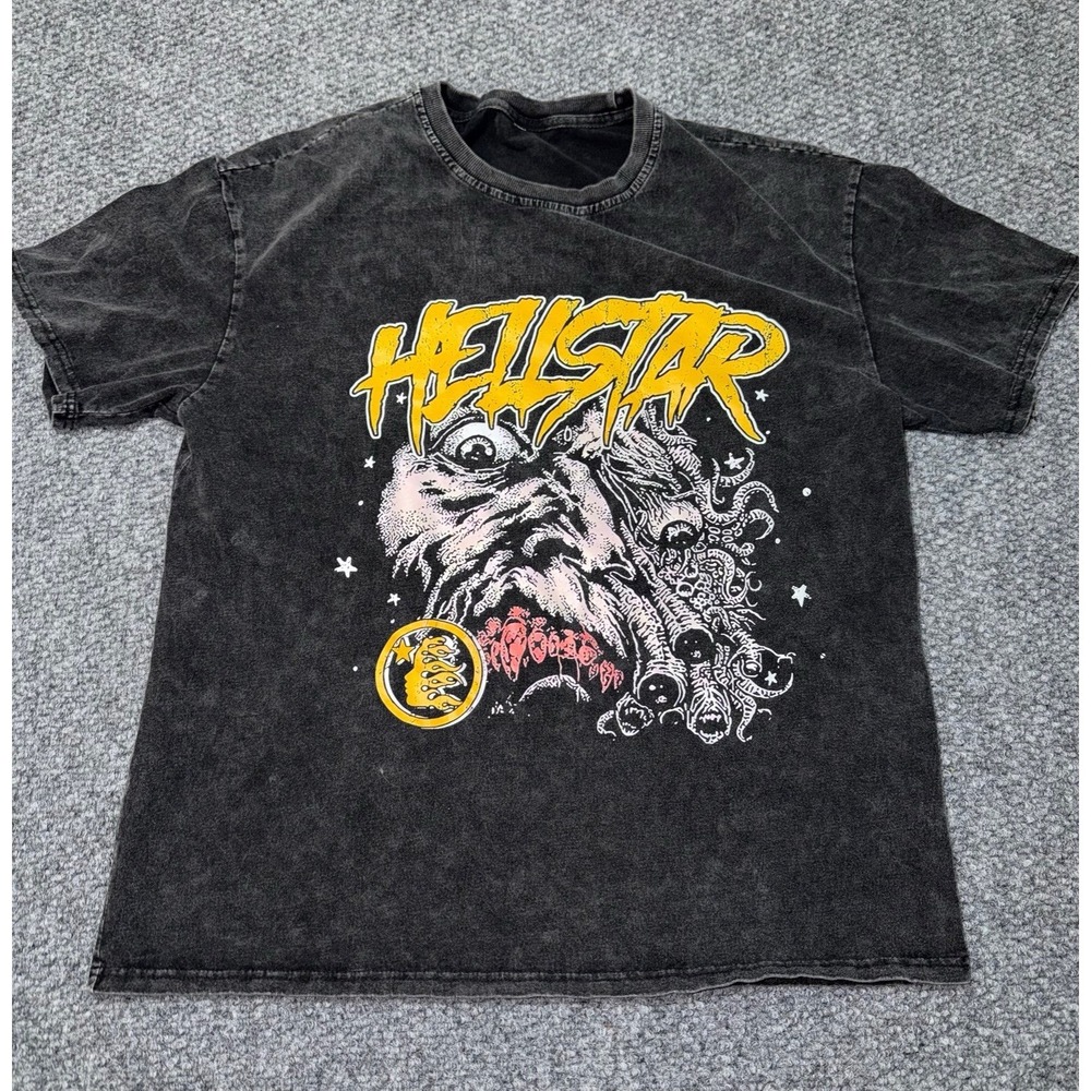 Hellstar Graphic Washed Black Knit Short Sleeve T-Shirt Men's Size L